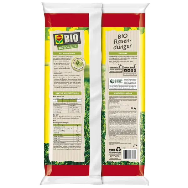 COMPO BIO Rasendünger Aktionspackung für 500 m² - 20 kg