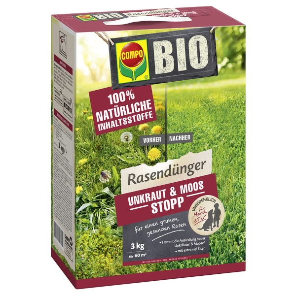 COMPO BIO Rasendünger Unkraut & Moos Stopp für 60 m² - 3 kg