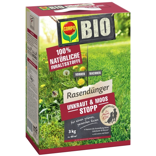 COMPO BIO Rasendünger Unkraut & Moos Stopp für 60 m² - 3 kg