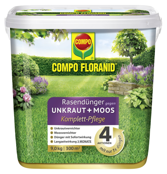 COMPO FLORANID® Rasendünger gegen Unkraut + Moos Komplettpflege für 300 m² - 9 kg