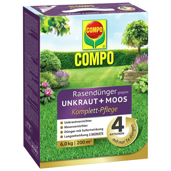 COMPO Rasendünger gegen Unkraut + Moos Komplettpflege für 200 m² - 6 kg