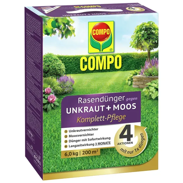 COMPO Rasendünger gegen Unkraut + Moos Komplettpflege für 200 m² - 6 kg COMPO Rasendünger gegen Unkraut + Moos Komplettpflege für 200 m² - 6 kg