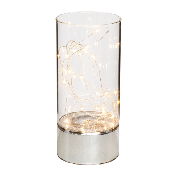 creativ home Glas Dekogefäß Transparent rund mit 20er LED-Lichterkette