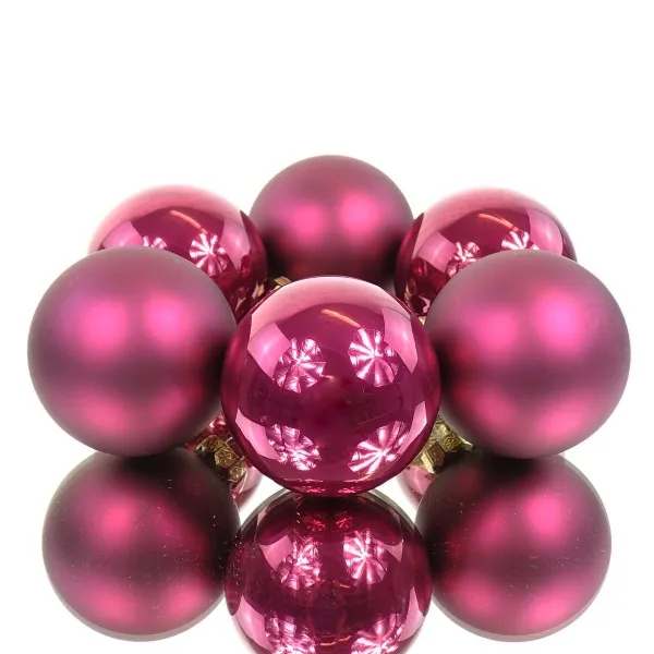 Decoris® Christbaumkugeln Granat rosa-rot Ø 8 cm 6er Pack - Glas