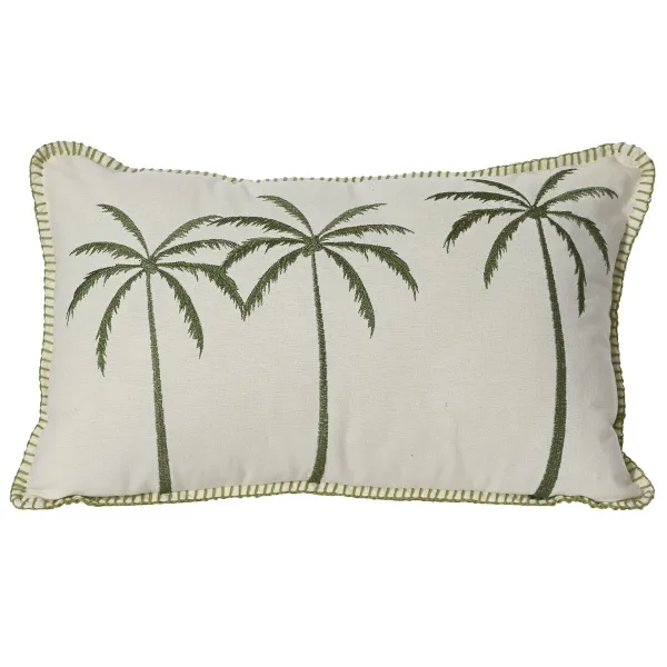 Decoris® Indoor-Nackenkissen 3 Palmen beige & Grün 30 x 50 cm - Polyester + Baumwolle