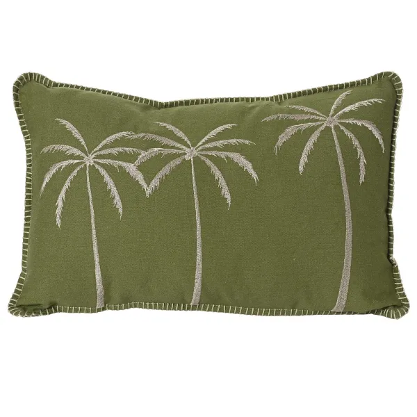 Decoris® Indoor-Nackenkissen 3 Palmen Grün & Silbergrau 30 x 50 cm - Polyester