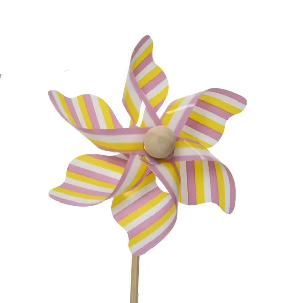 Decoris® Mini-Windrad Rosa/Gelbe/Weiße Streifen dreifarbig Ø 9 cm 28 cm - Kunststoff Decoris® Mini-Windrad Rosa/Gelbe/Weiße Streifen dreifarbig Ø 9 cm 28 cm - Kunststoff