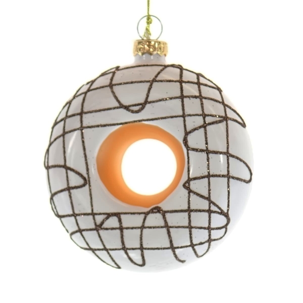Decoris® Weihnachtsanhänger American Style Donut Weiß Liniendekor Ø 9 cm - Glas