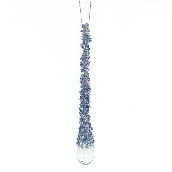 Decoris® Weihnachtsanhänger Tropfen Blau transparent Glitter 16 cm - Kunststoff