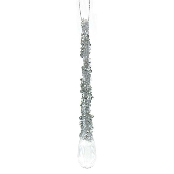 Decoris® Weihnachtsanhänger Tropfen Klar transparent Glitter 16 cm - Kunststoff