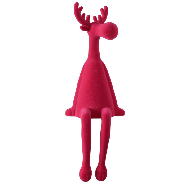 Dekoaufsteller Kantenhocker Timor Hirsch beflockt pink Länge 19 cm Breite 17 cm Höhe 56 cm - Kunststoff