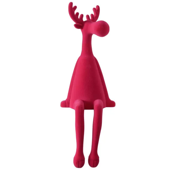 Dekoaufsteller Kantenhocker Timor Hirsch beflockt pink Länge 19 cm Breite 17 cm Höhe 56 cm - Kunststoff