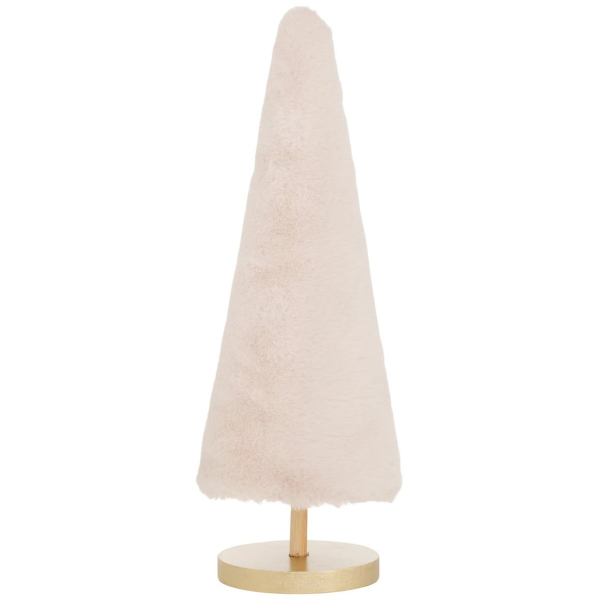 Dekoaufsteller Norwin Plüsch Tannenbaum cremefarbend Ø 5,5 cm Höhe 31 cm - Holz & Polyester