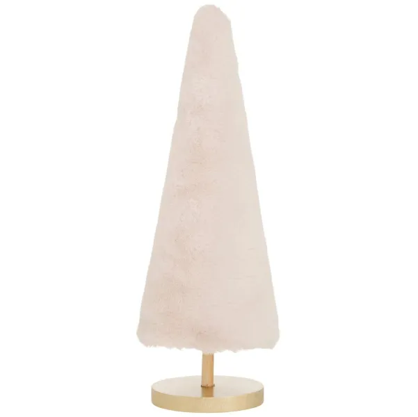 Dekoaufsteller Norwin Plüsch Tannenbaum cremefarbend Ø 5,5 cm Höhe 31 cm - Holz & Polyester