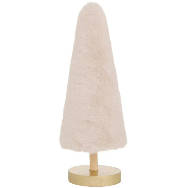 Dekoaufsteller Norwin Plüsch Tannenbaum cremefarbend Ø 7 cm Höhe 20,5 cm - Holz & Polyester