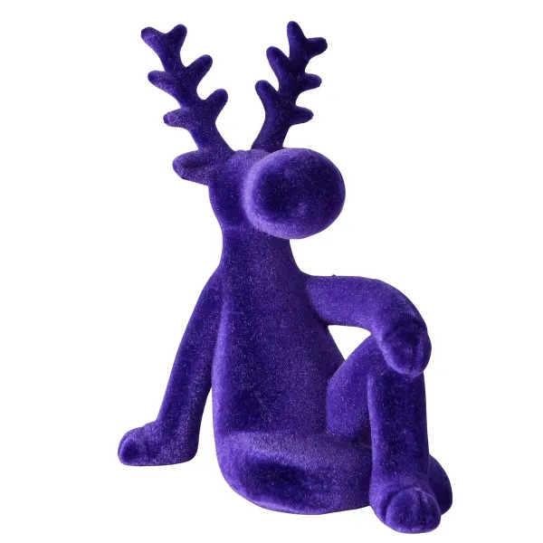 Dekofigur Timor Hirsch beflockt lila Länge 15,5 cm Breite 8 cm Höhe 19 cm - Kunststoff