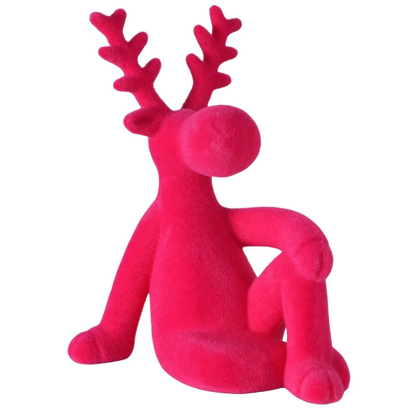 Dekofigur Timor Hirsch beflockt pink Länge 15,5 cm Breite 8 cm Höhe 19 cm - Kunststoff