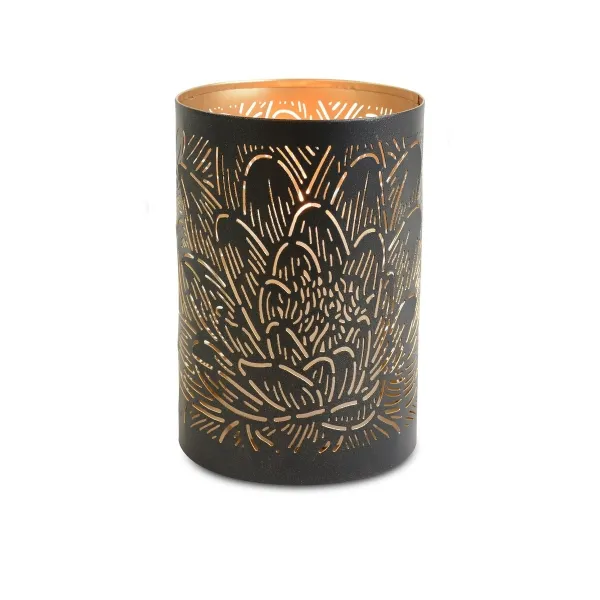 Dekoratives Windlicht Blattlook Schwarz & Goldfarben Ø 11 x 15 cm - Metall