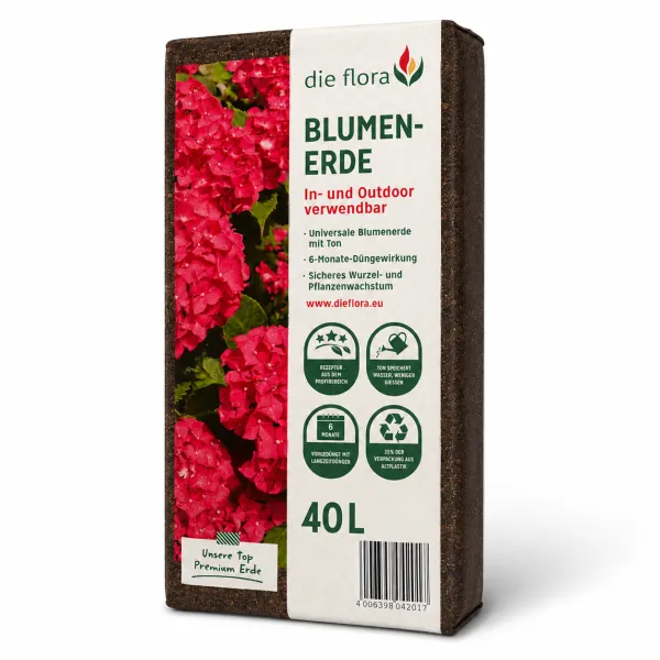 die Flora Blumenerde - Universalerde für Zimmer-, Balkon- & Gartenpflanzen - 40 Liter