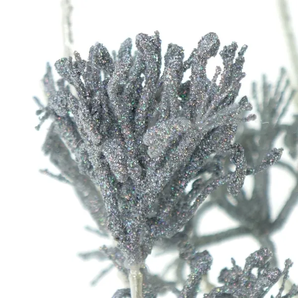 DPI Weihnachtsdeko Fantasiezweig Silberfarben mit Glitter 107 cm - Kunstblumen