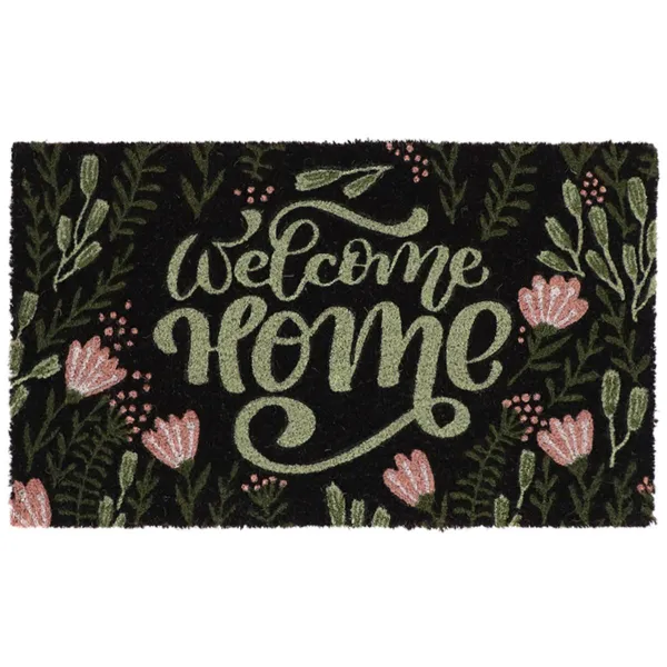 Esschert Desgin Türmatte Vintage Welcome Home & Blumen Schwarz 75 x 45 cm - Kokos & PVC