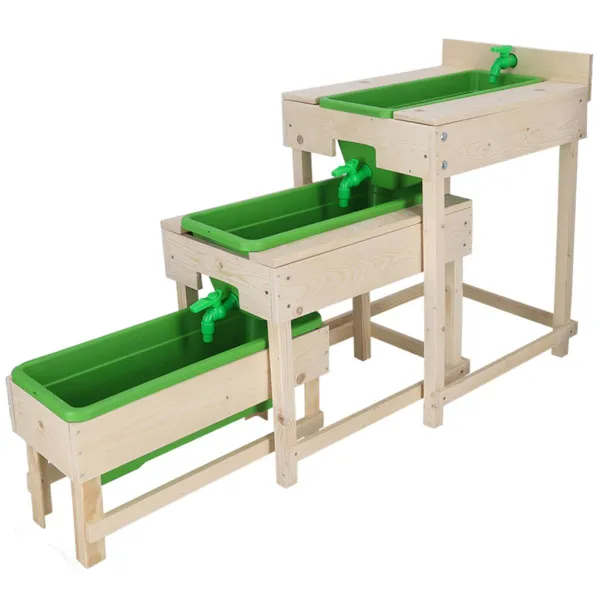 Esschert Design Kinder 3 Wassertische im Set Natur & Grün Gesamtlänge 152 cm - FSC® Holz