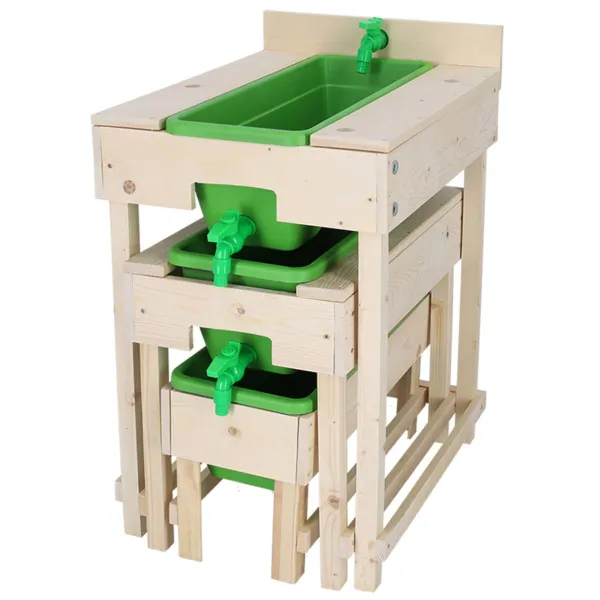 Esschert Design Kinder 3 Wassertische im Set Natur & Grün Gesamtlänge 152 cm - FSC® Holz