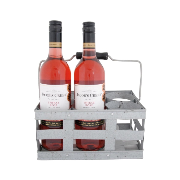 Esschert Design 6er Deko-Flaschenhalter verzinktes Metall mit Holzgriff