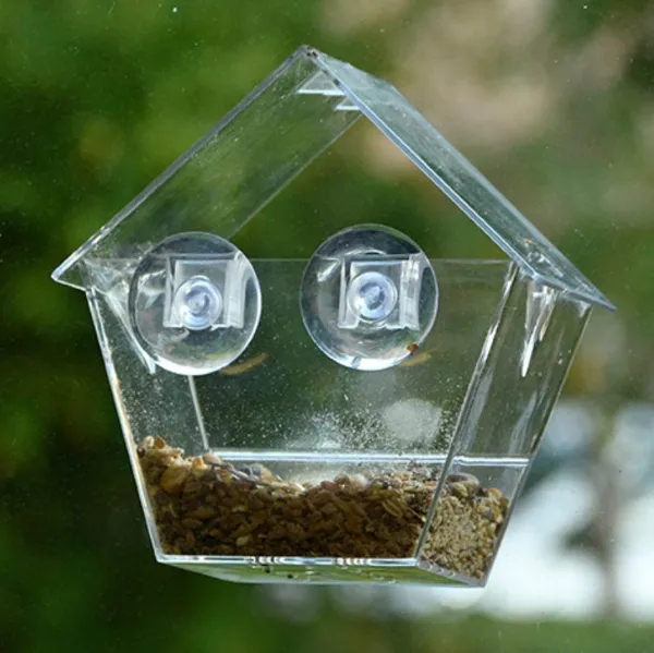 Esschert Design Fensterfutterhaus Transparent mit 2 Saugnäpfen