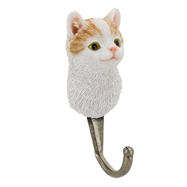Esschert Design Garderobenhaken Katzenkopf Weiß & Braun 11,8 cm - Polyresin