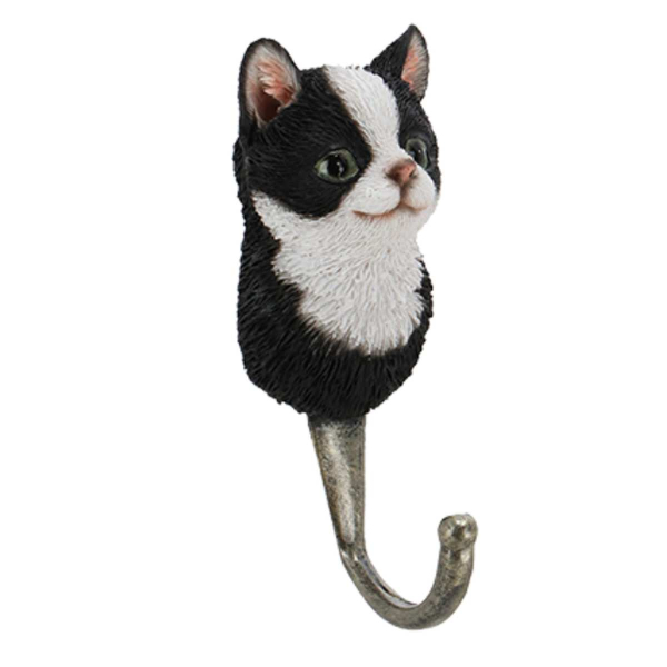 Esschert Design Garderobenhaken Katzenkopf Schwarz & Weiß 11,8 cm - Polyresin