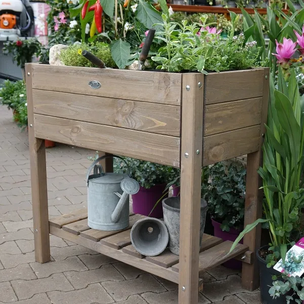 Esschert Design Hochbeet Braun mit Ablage 78,8 cm breit 65 l Volumen - FSC® Holz