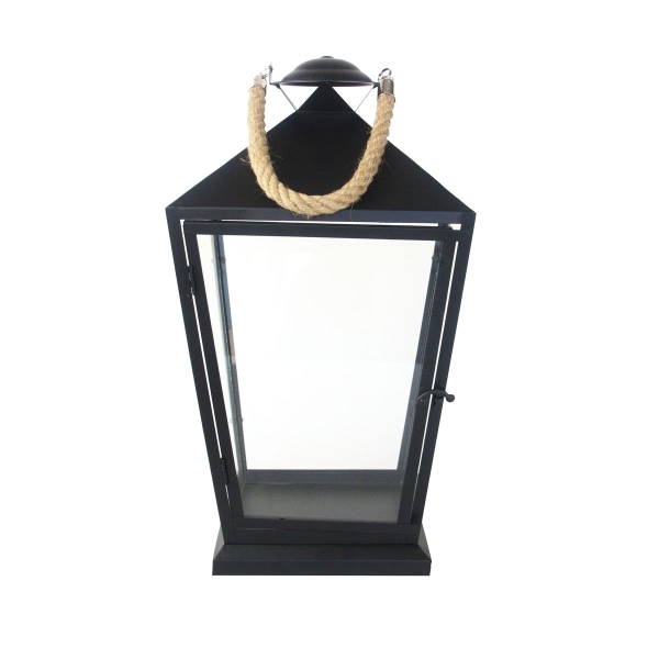 Esschert Design Laterne Schwarz mit Tau Größe M 45,6 cm - Metall & Glas