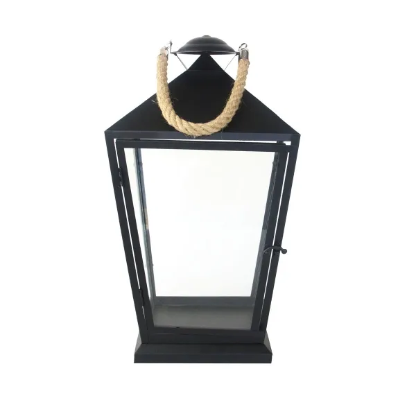 Esschert Design Laterne Schwarz mit Tau Größe M 45,6 cm - Metall & Glas