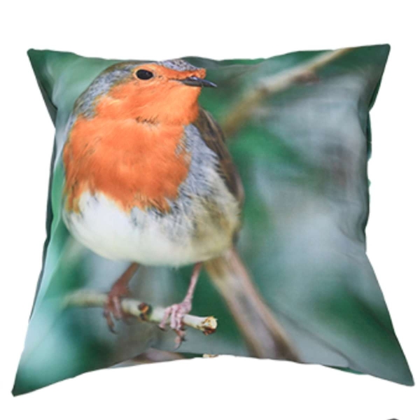 Esschert Design Outdoorkissen S mit Rotkehlchenmotiv 40 x 40 cm aus Polyester