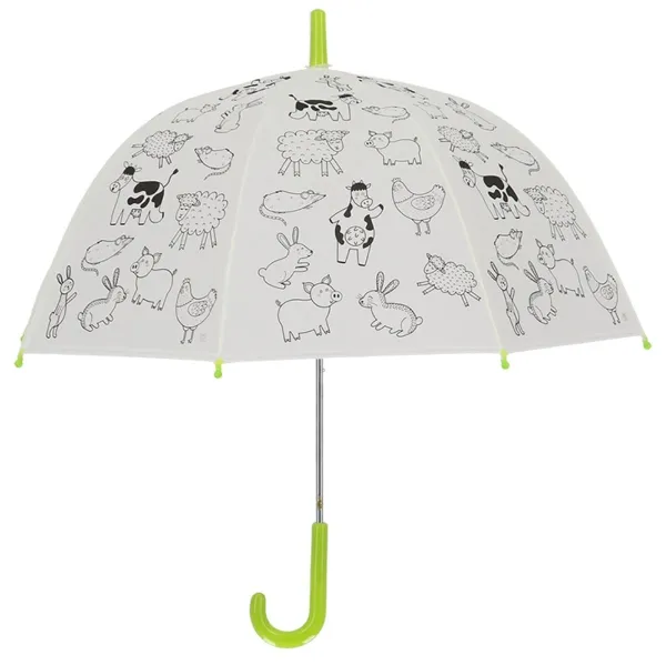 Esschert Design Regenschirm für Kinder mit Bauernhoftieren PiY zum Ausmalen