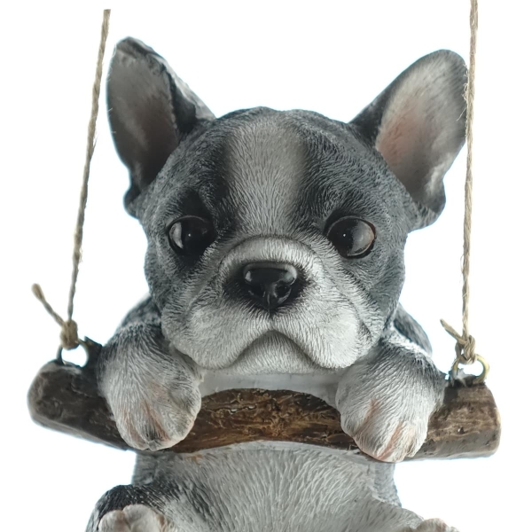 Esschert Design Schaukelnder Hunde-Welpe Bronco Französiche Bulldogge Schwarz - Polyresin