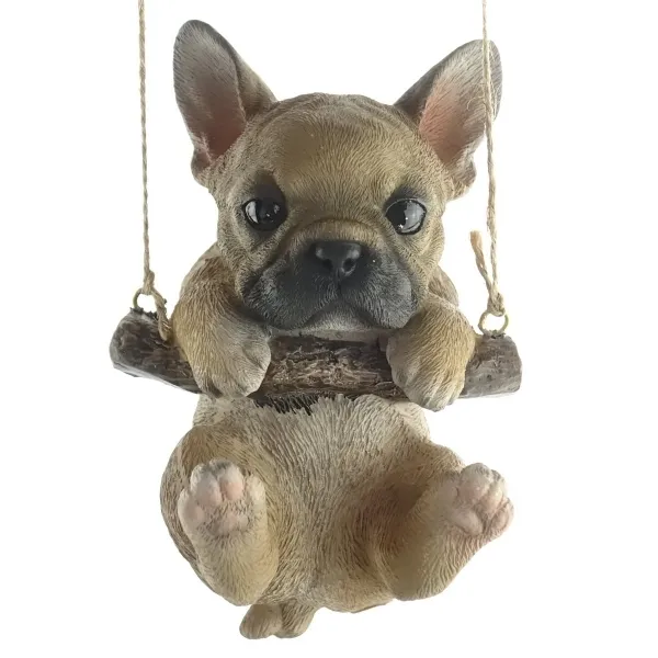 Esschert Design Schaukelnder Hunde-Welpe Franco Französiche Bulldogge Braun - Polyresin