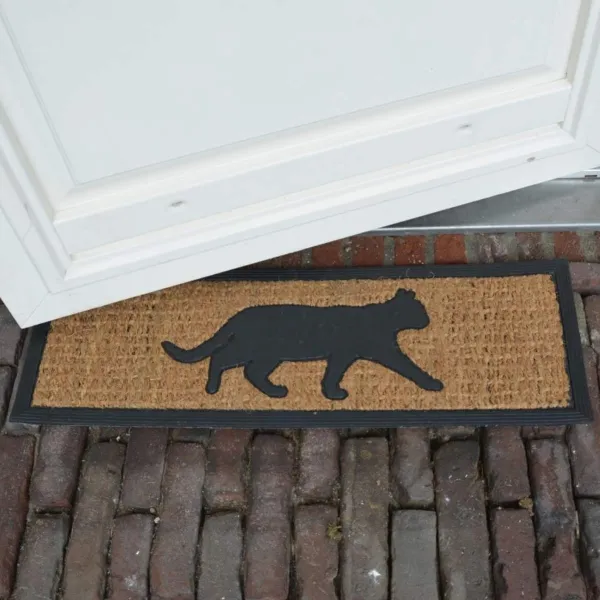 Esschert Design Treppenstufenfußmatte mit Katzenmotiv - Gummi & Kokos