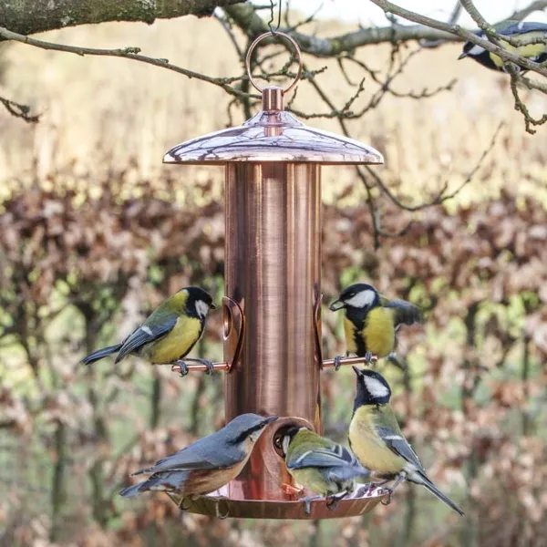 Esschert Design Vogelfuttersilo verkupfert mit 6 Öffnungen 30,5 cm - Metall