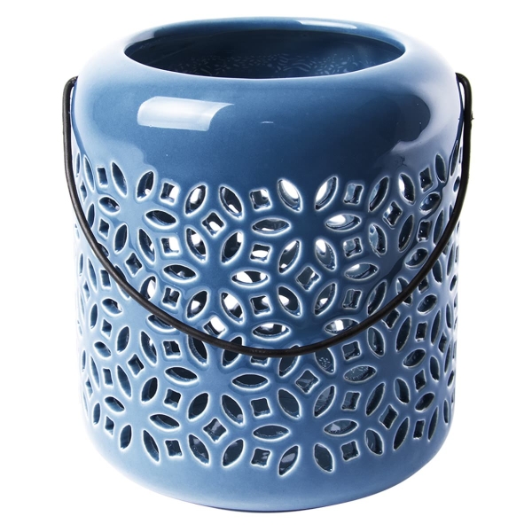 Esschert Design Windlicht L Blau dunkel Ø 11 cm