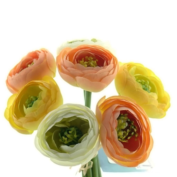 EVERLANDS Ranunkelstrauß Creme - Gelb - Aprikot 19 cm 7er Bund - Kunstblumen
