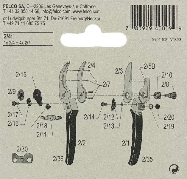 Felco Gegenklinge 2/4 mit Nieten
