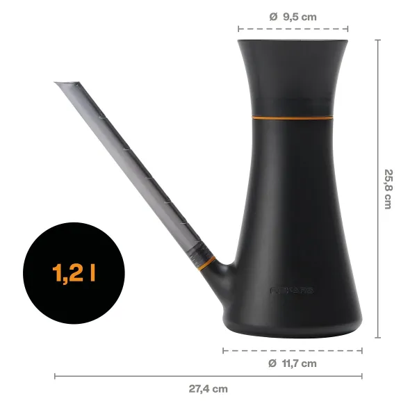 FISKARS® Designer Gießkanne Schwarz & Orange mit Wasserstandsanzeige 1,2 Liter - Kunstharz