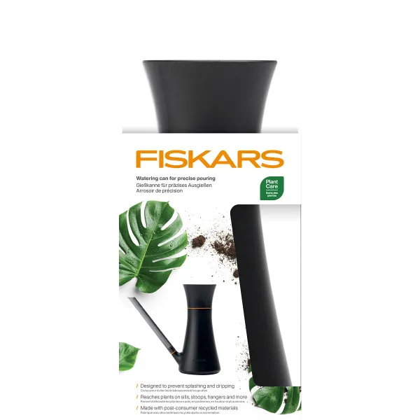 FISKARS® Designer Gießkanne Schwarz & Orange mit Wasserstandsanzeige 1,2 Liter - Kunstharz
