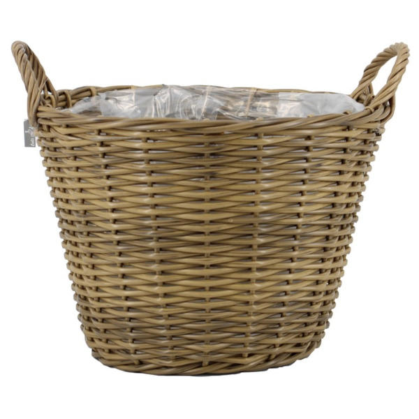 FLORAN Pflanzgefäß Korb Alberta mit Henkeln & Folienauskleidung Ø 40 cm - Rattan
