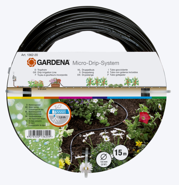 GARDENA® Micro-Drip-System Tropfrohr oberirdisch 4,6 mm 3/16' 1,5 l/h - 15 Meter