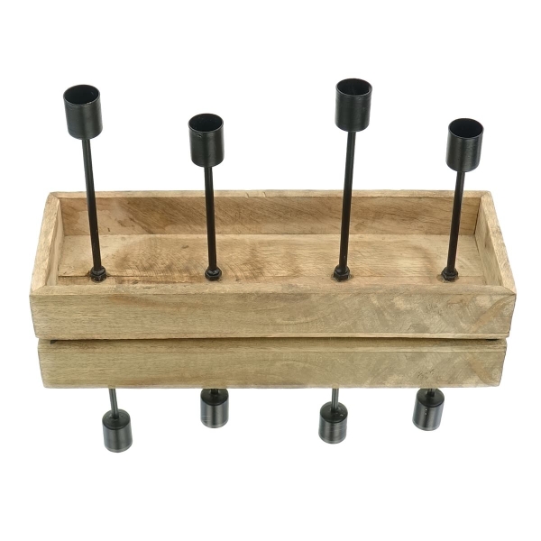 GASPER 4-fach Stabkerzenhalter Natur & Schwarz rechteckig 34 x 12 cm - Holz & Metall