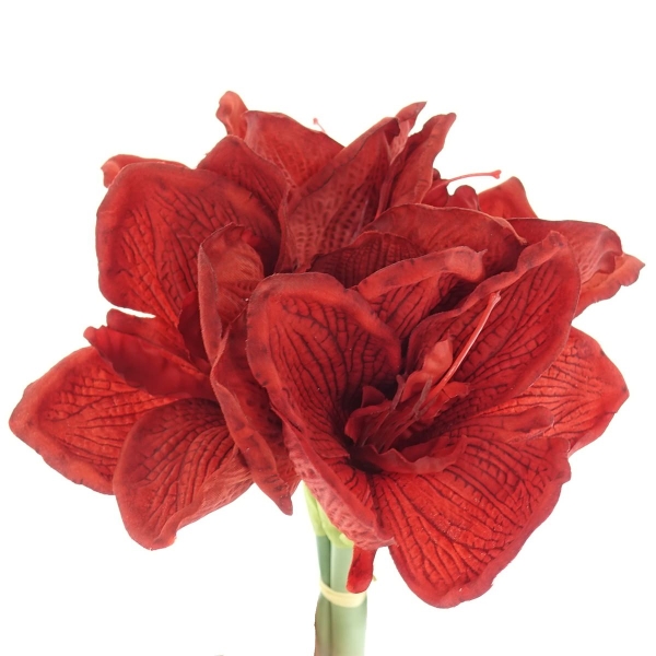GASPER Amaryllis - Ritterstern Rot 32 cm 3er Bund - Kunstblumen