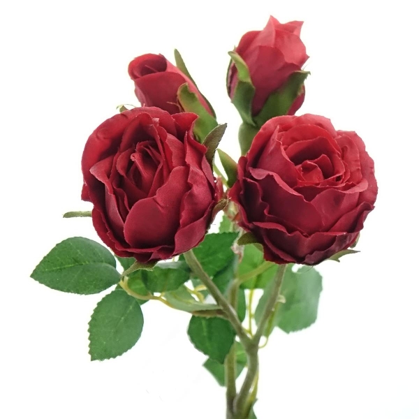 GASPER Blütenstiel Polyantha-Rose Rot 2 Blüten & 2 Knospen 39  cm - Kunstblumen